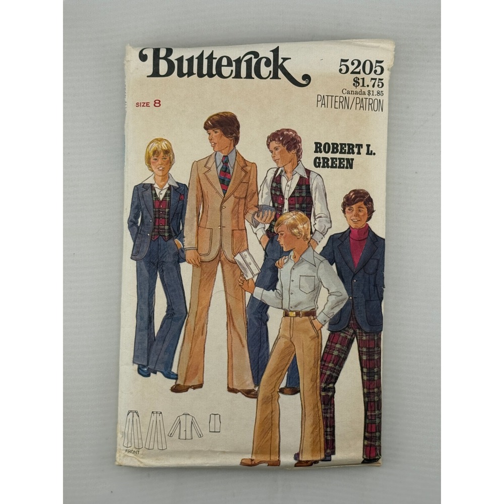 Butterick 5205 Sewing Pattern Boys Size 8 Good 70s Suit Robert Green